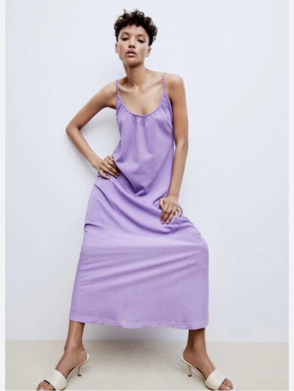 Zara size s lavender Spaghetti Strap Maxi Dress loose fit relaxed